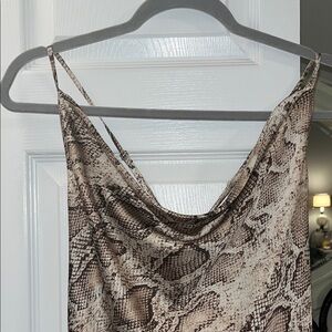 Lovestitch Snakeskin Cowl Neckline Dress - Brown and Cream